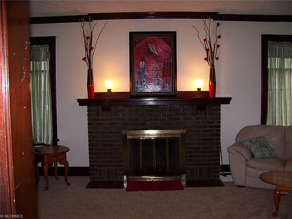 Brick fireplace in living room
