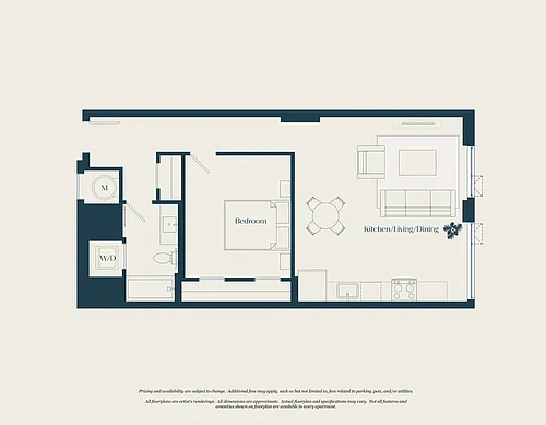 Floor plan 1 Bed - 1 Bath | AJ5B