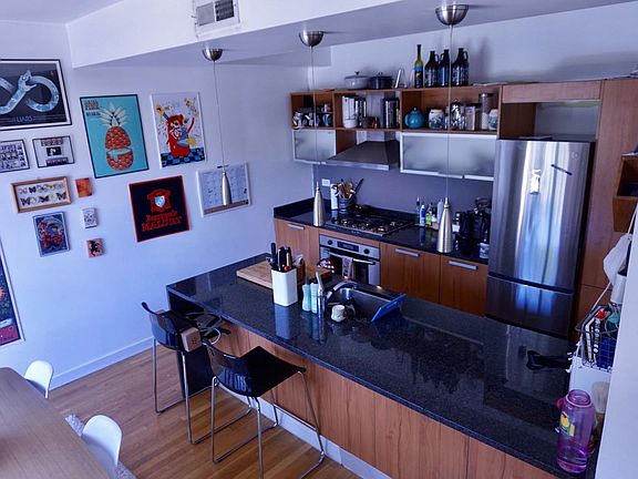 Kitchen area with island