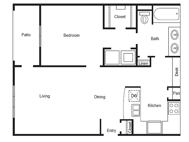 Floor plan 1 Bed, 1 Bath B