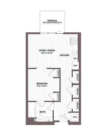 Floor plan 1 Bed/1 Bath - A7 Bldg D