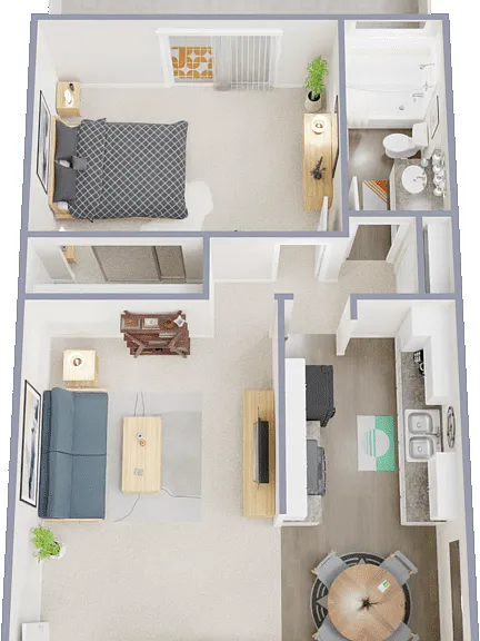 1 Bed 1 Bath Floorplan Diagram
