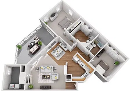 Floor plan 2 Bed 2 Bath 1081 sq ft
