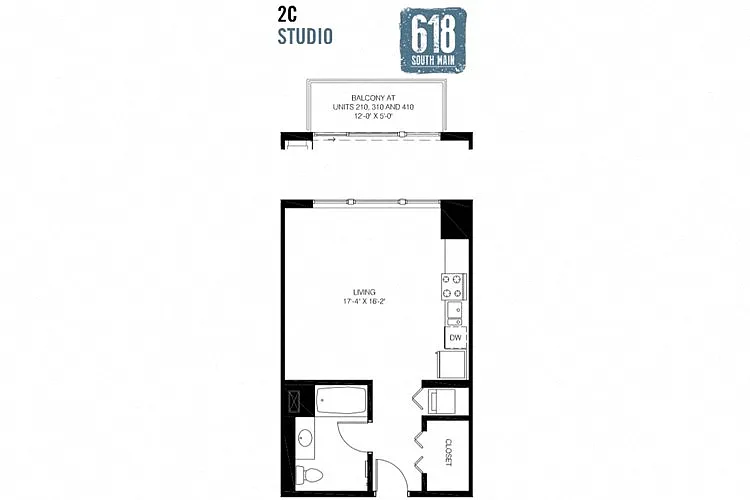 Floor plan Studio 1 Bath 501 sq. ft.