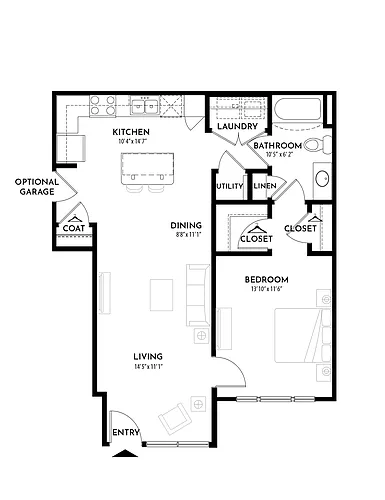 Floor plan 1BR 1BA (760 SF)
