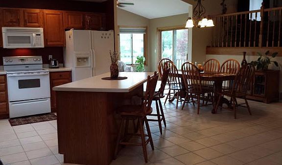 Sunny kitchen with large center island