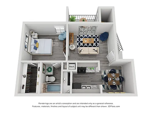 Floor plan 1x1A Renovated 575 Sq Ft