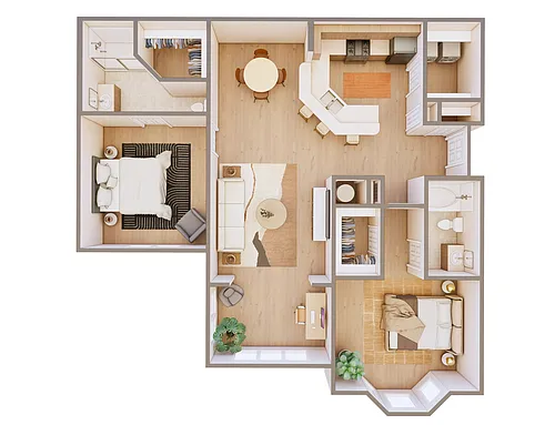 Floor plan 2 Bed 2 Bath w Sun Room