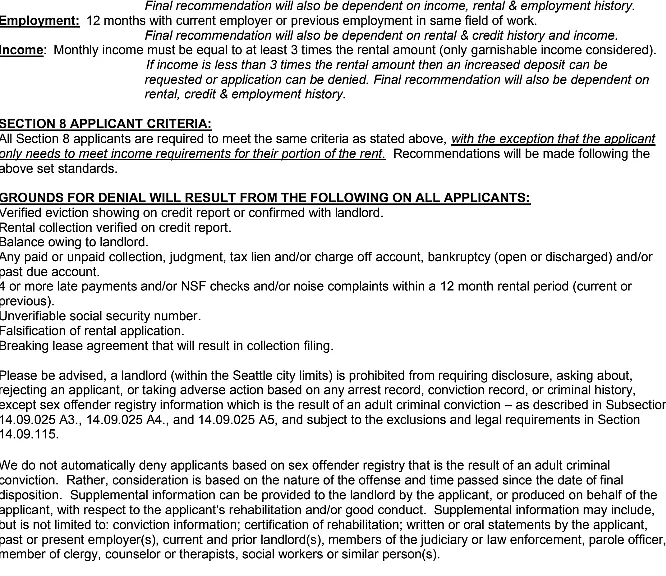 Rental Criteria