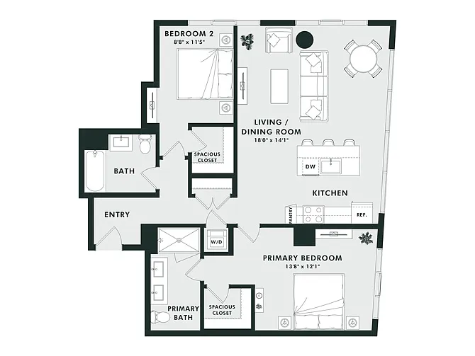 Floor plan D8 | 2 Bed | 2.5 Bath