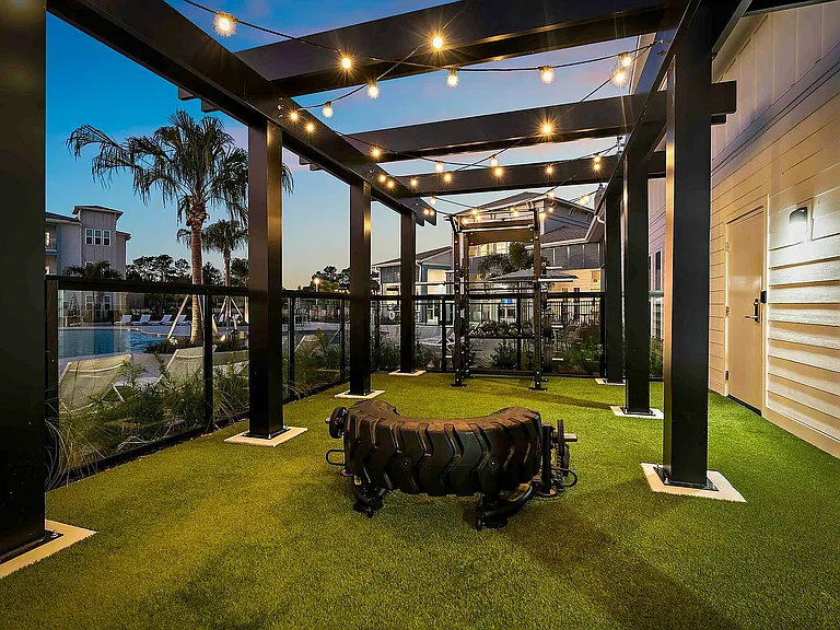 Experience fitness and relaxation in the serene outdoor gym space.
