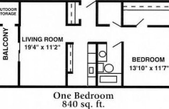 840 sq feet floorplan