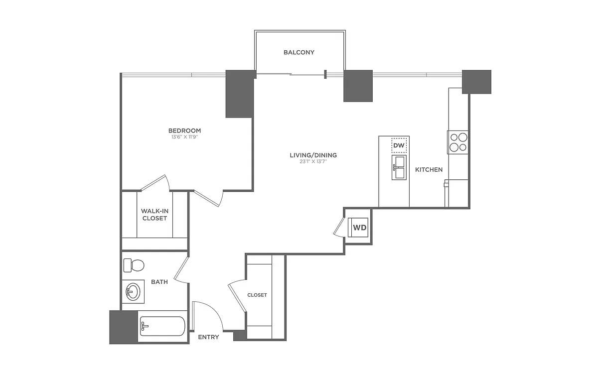 Floor plan 1 Bed/1 Bath-A2