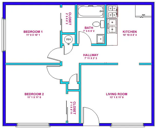Floor plan 2 Bed-1 Bath