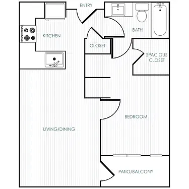 Floor plan One Bedroom 11D - 11E