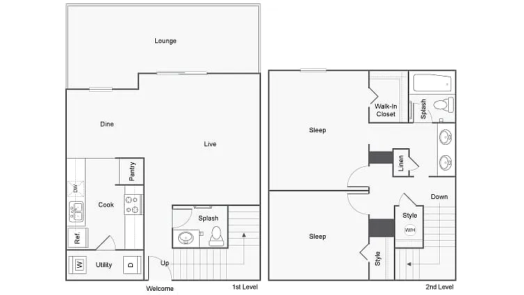 Floor plan 2 Bed 1.5 Bath Washer Dryer