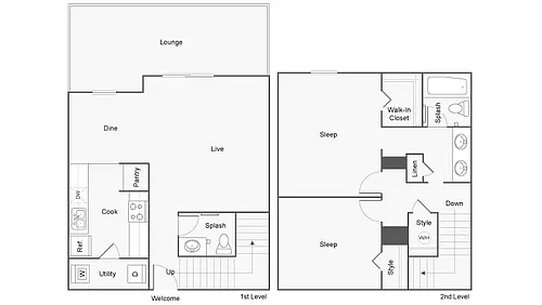 Floor plan 2 Bed 1.5 Bath Washer Dryer