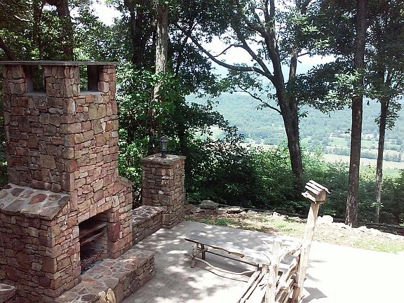 Outdoor, stone fireplace