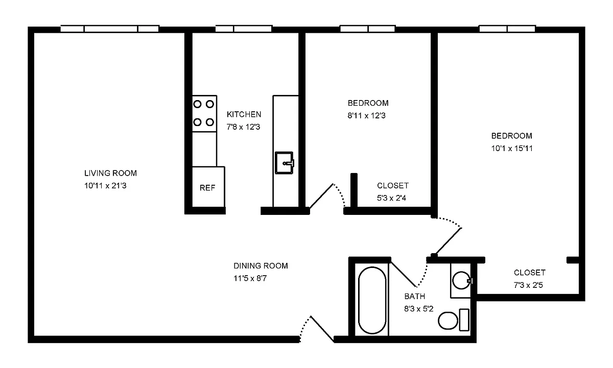 Floor plan 2 Bed 1 Bath