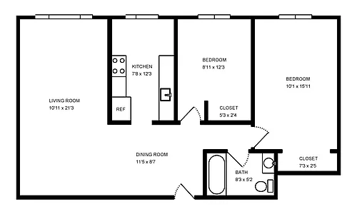 Floor plan 2 Bed 1 Bath