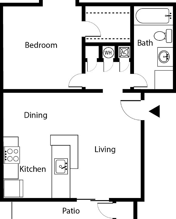 1 Bedroom 1 Bathroom Floorplan Diagram