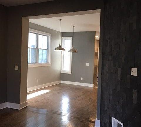 Dining room with high windows