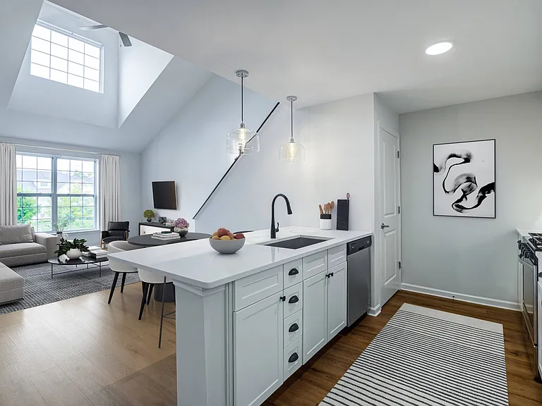 Upgraded kitchen looking into living area