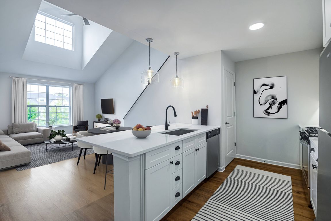 Upgraded kitchen looking into living area