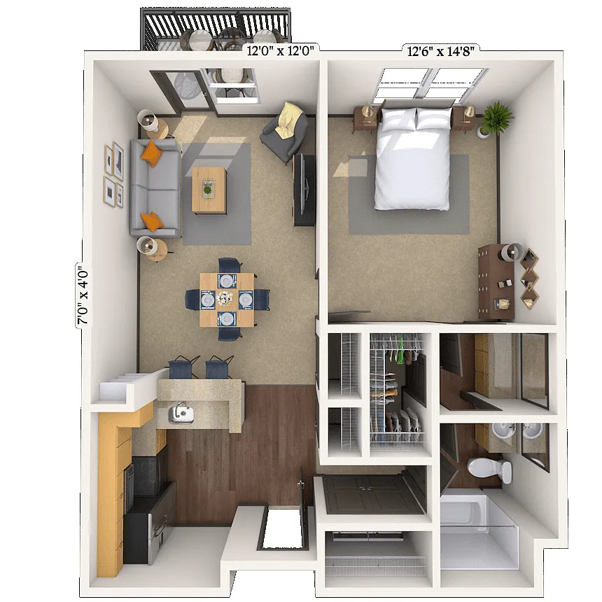 Floor plan Dual Level 1x1 731-761 SF