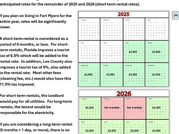 Rental Rates for 2025 - 2026