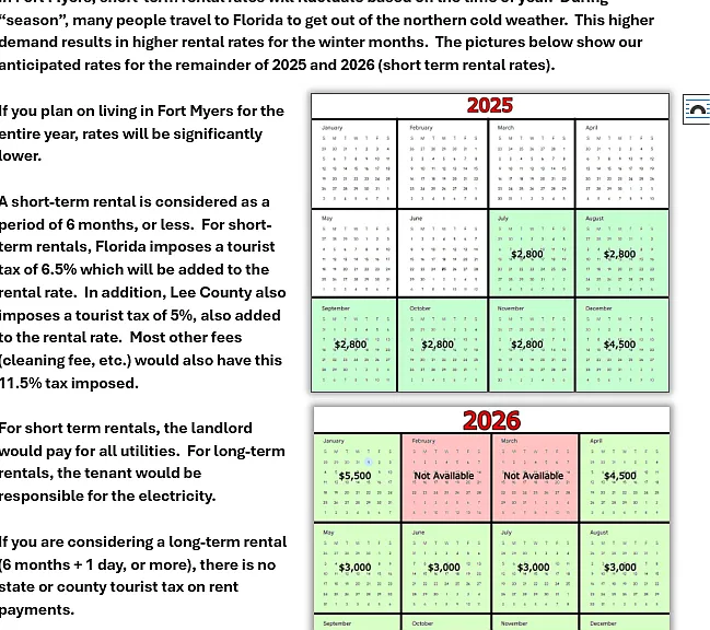 Rental Rates for 2025 - 2026
