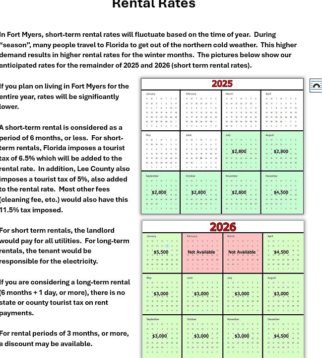 Rental Rates for 2025 - 2026