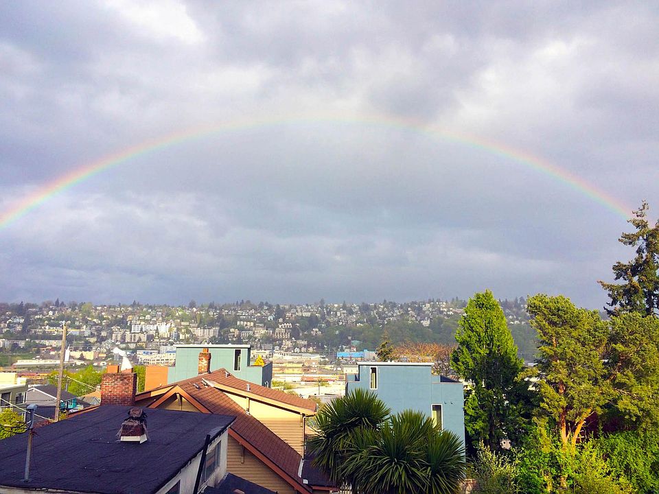 Rainbow over Queen Anne from the 200 level balcony