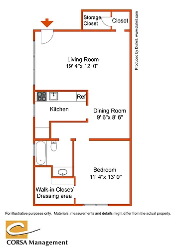 Floor plan 1 Bedroom Front