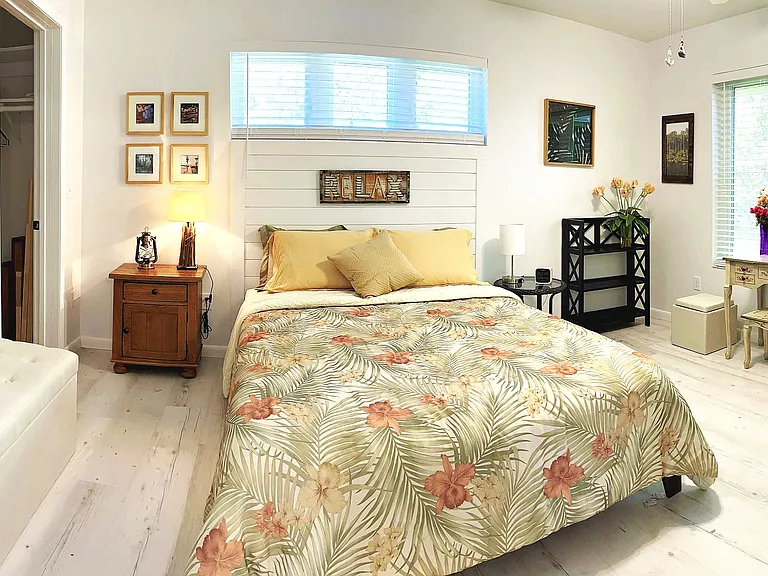 Each bedroom allows for privacy and its own bathroom. This is the queen bedroom with a large walk-in closet.