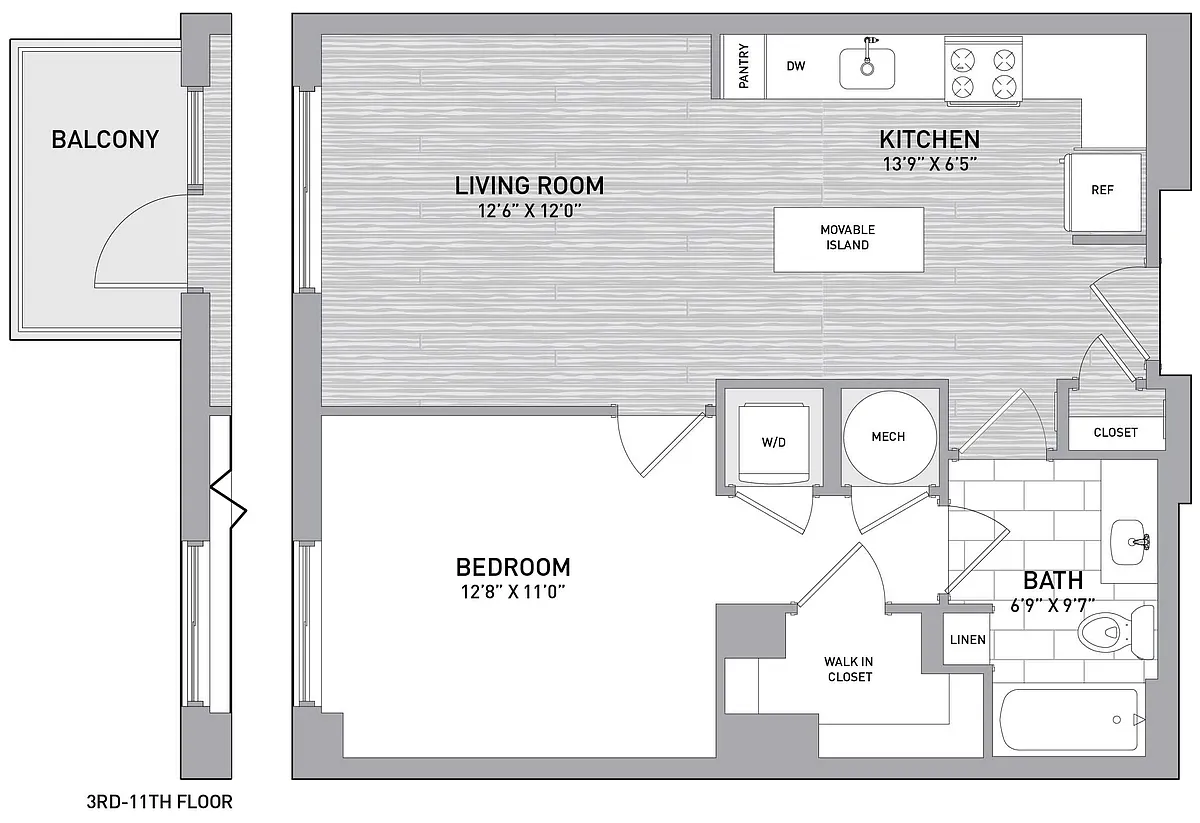 Floor plan 1 Bed1 Bath Aa