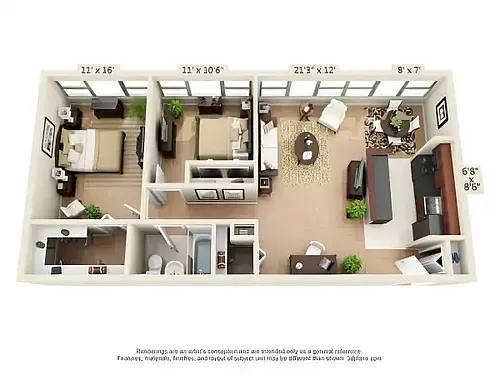Floor plan Preston 2 Bed 1 Bath