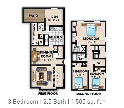 Floor plan 3 Bedroom TH w Den
