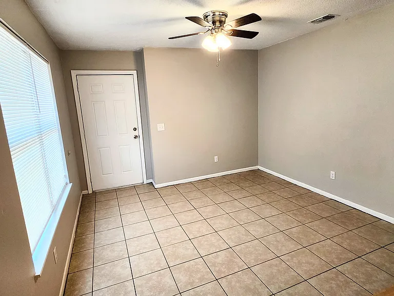 Front door and living room