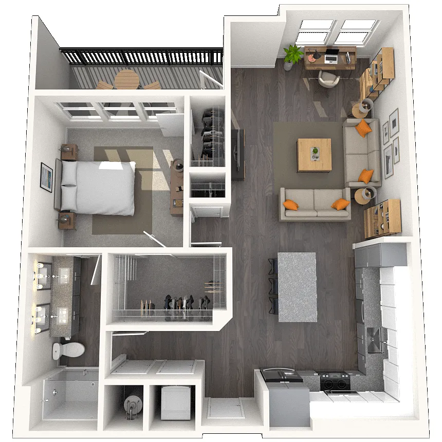 Floor plan A3.6 1x1 872 SF