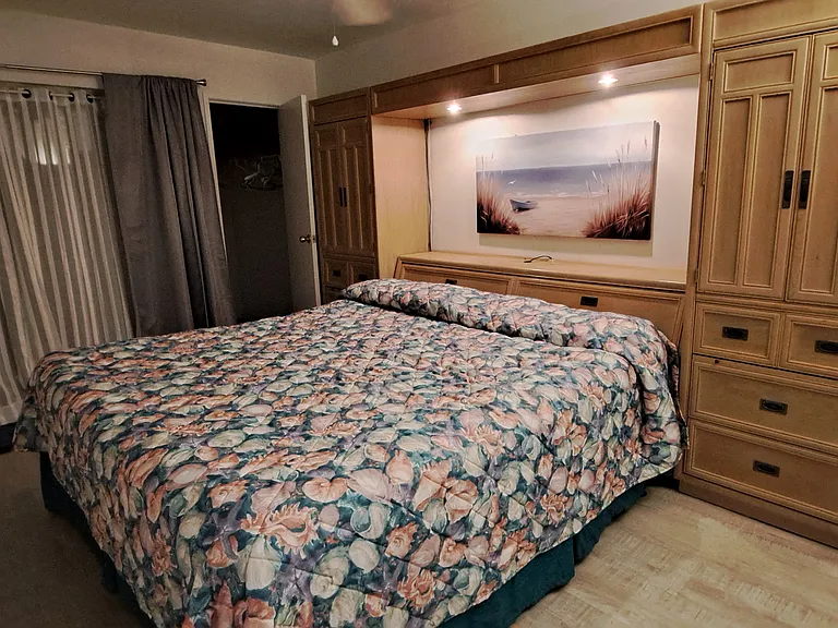 Master Bedroom suite with lighted bridge on dimmer, built-in draws and shelves with walk-in closet. Private full bathroom with bidet.
