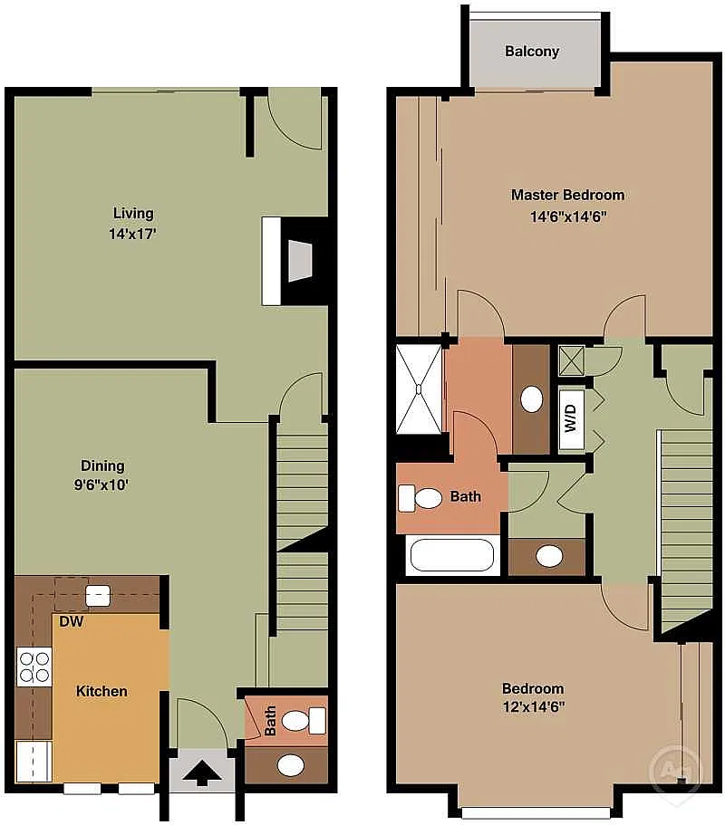 Floor plan Perkins - 2 Bedroom Townhome