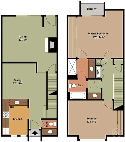 Floor plan Perkins - 2 Bedroom Townhome