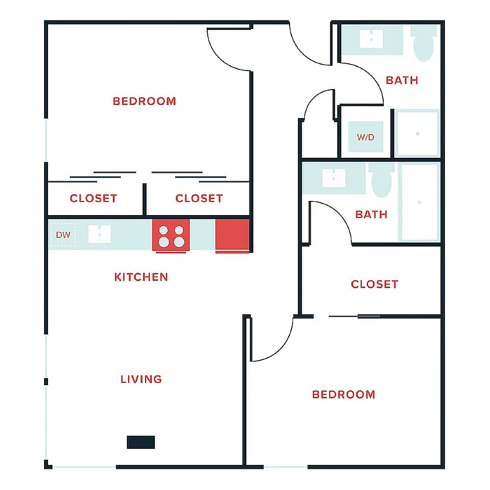 Floor plan 2 Bed, 2 Bath - Apt G