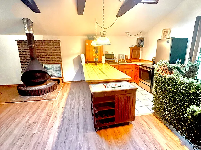 Kitchen view with skylights