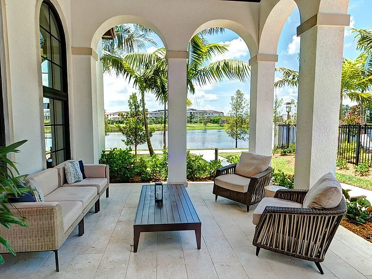 Outside seating with lake view