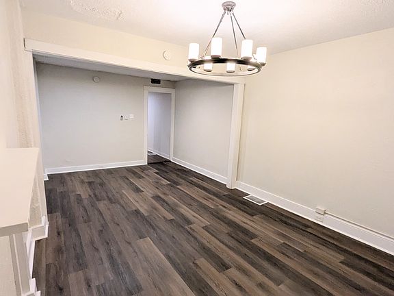 Living room with chandelier