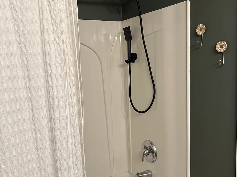 Guest (hall) bath - rain shower head with hand held shower head, full built in tub.