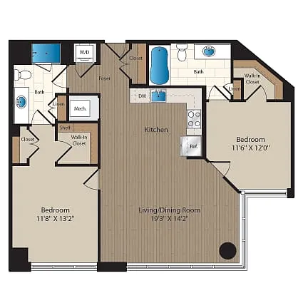 Floor plan 2 Bed-2 Bath-C2