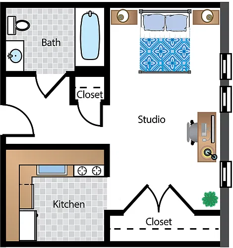 Floor plan Renovated Studio 07A Tier